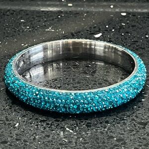 7-Row Pave Set Jade Green blue Crystal Bangle Bracelet statement Stainless Steel